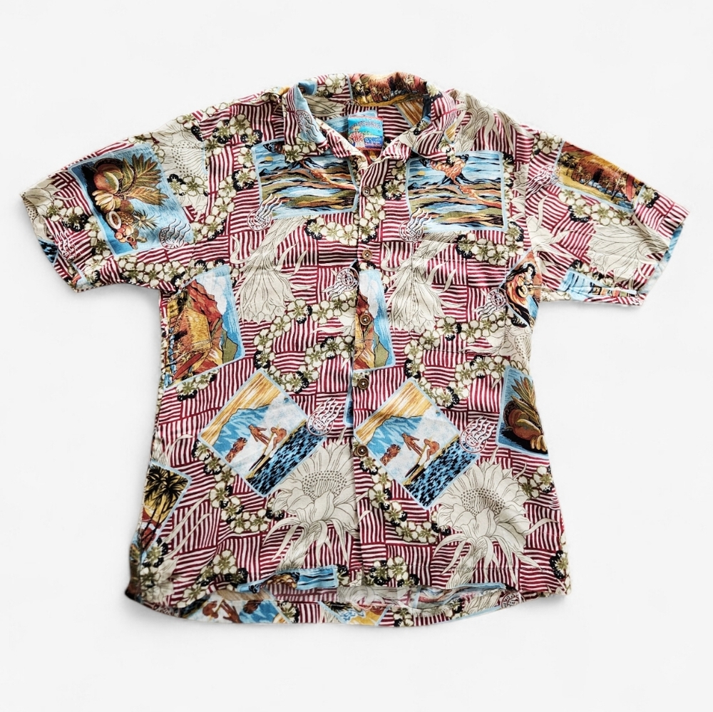 Vintage Joe Kealohas by Reyn Spooner 1994 Postcards from Hawaii Hawaiian Shirt S